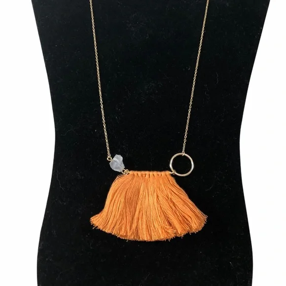 Shiraleah Anthropologie Necklace Fringe PALMA Peach Tassel Hoop Orange Boho - Picture 4 of 9